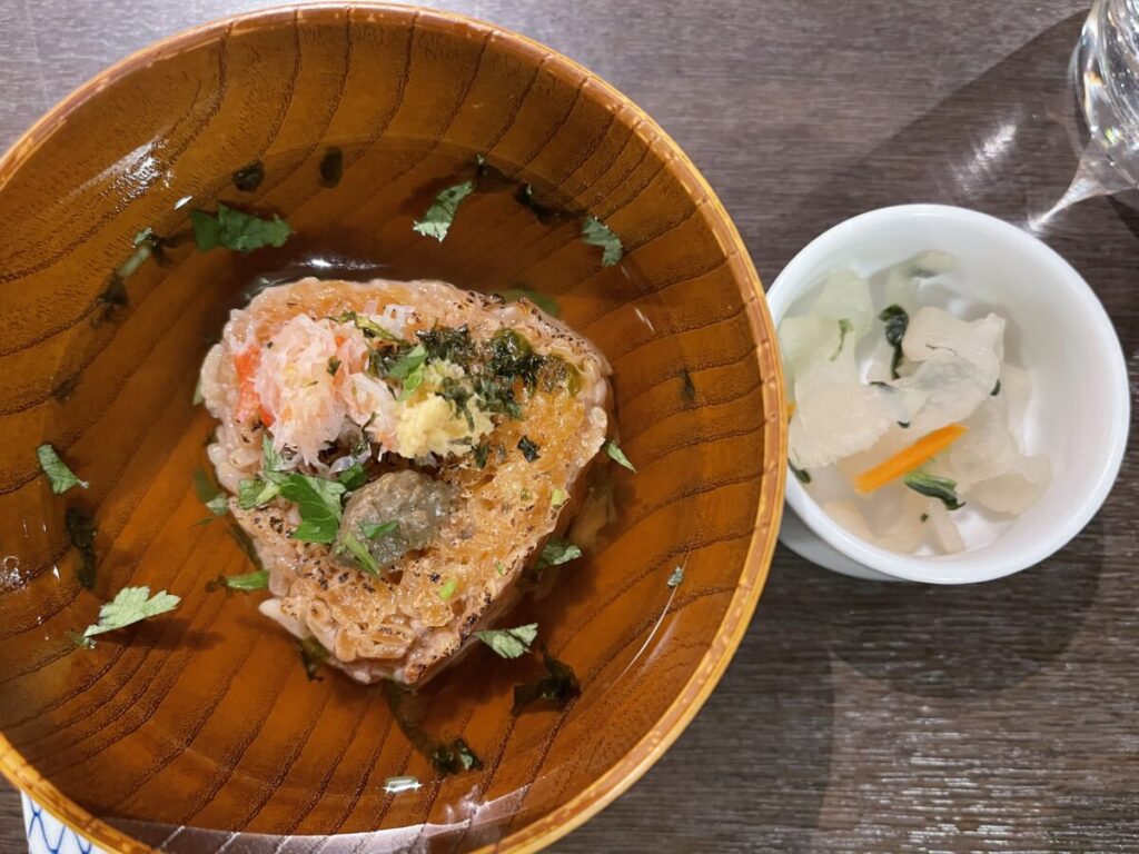 蟹みそ添え 焼きおにぎり茶漬け