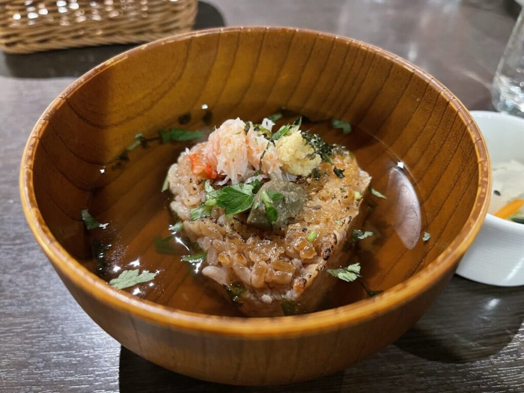 蟹みそ添え 焼きおにぎり茶漬け