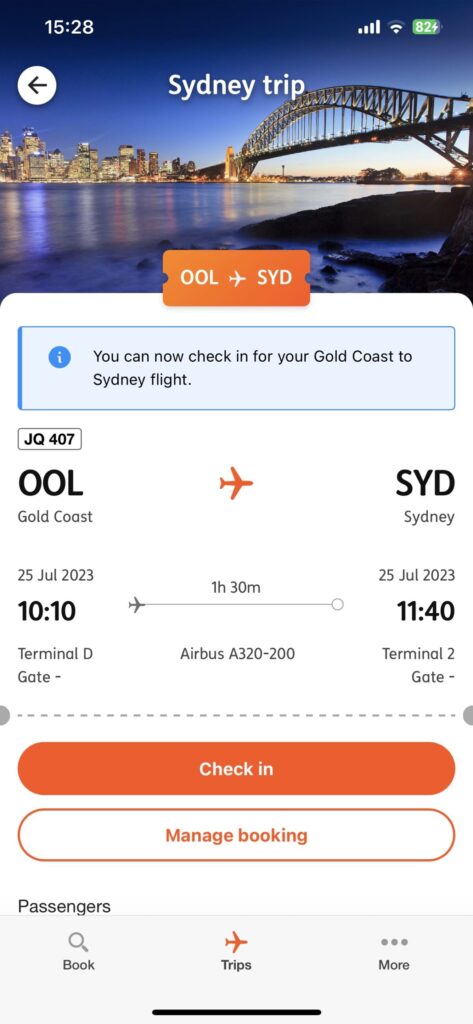ゴールドコースト(OOL)ーシドニー(SYD)